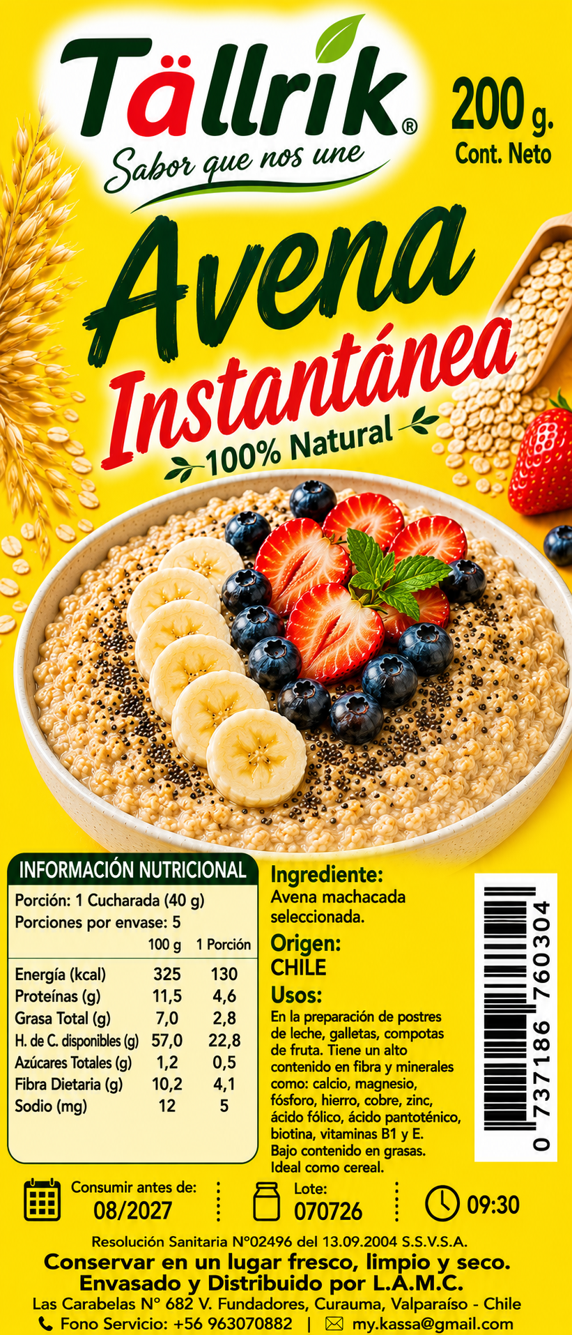 Etiqueta de Avena instantánea Tallrik